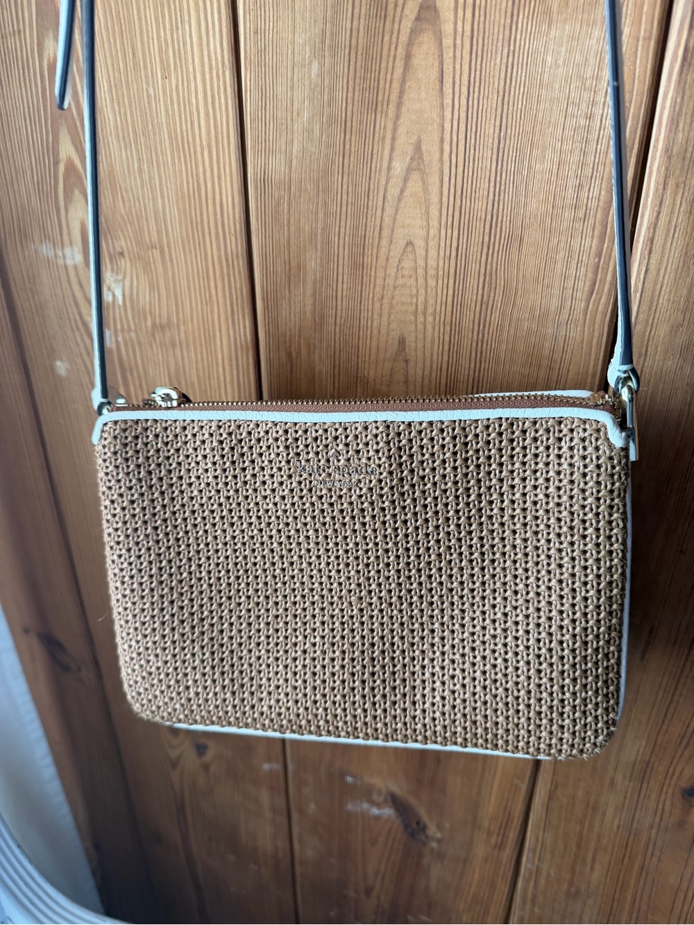 kate spade Woven Straw Shoulder Bag with off White Leather Trim
